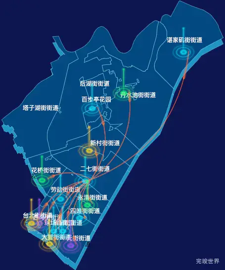 echarts江岸区geoJson地图飞线图